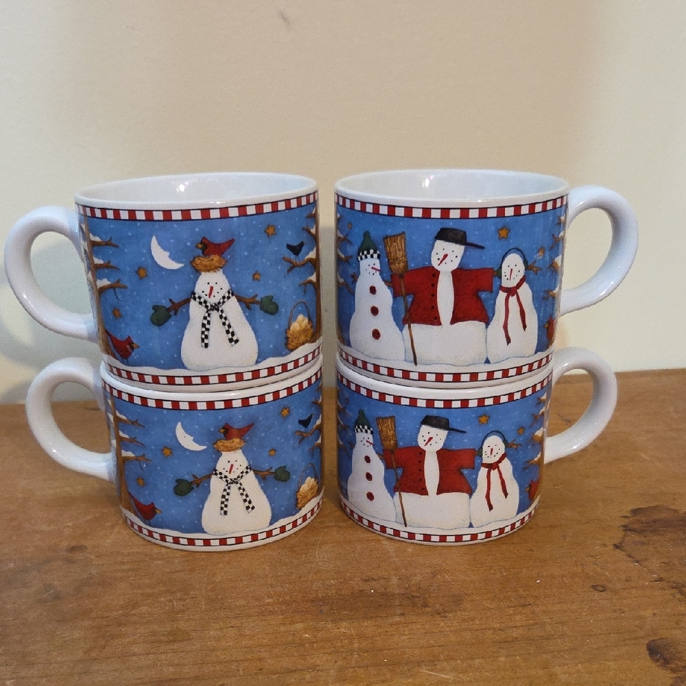 Sakura Debbie Mumm Line 1998 Snowman Mugs Set Of 4